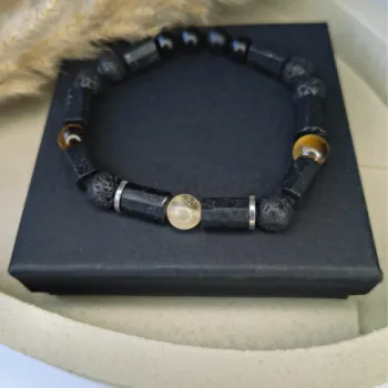 Bransoletka męska turmalin tygrysie oko cytryn lawa wulkaniczna talizman amulet bogactwo ochrona siła